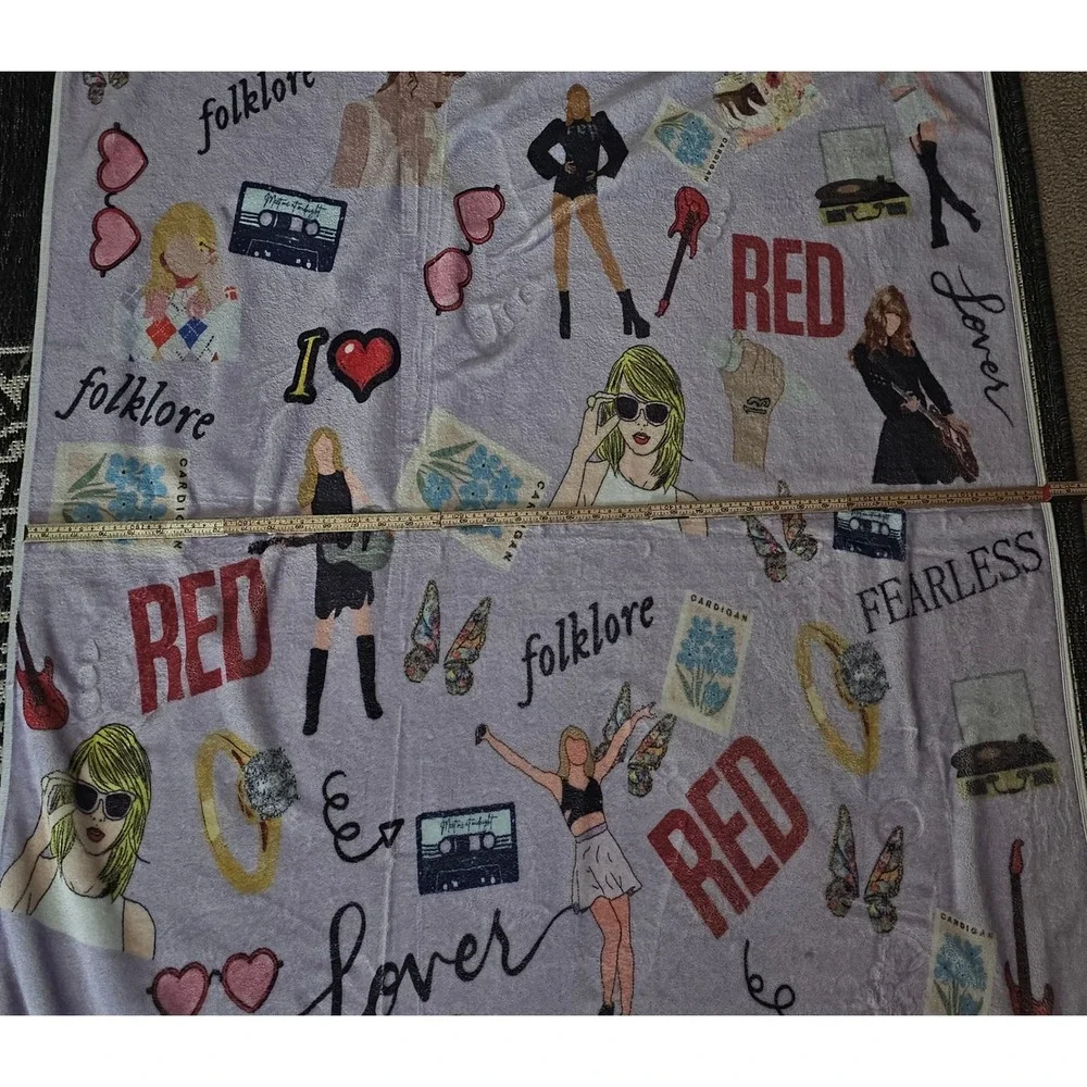 Taylor Swift Eras Collage Plush Throw Blanket Purple Folklore Red Lover Fearless